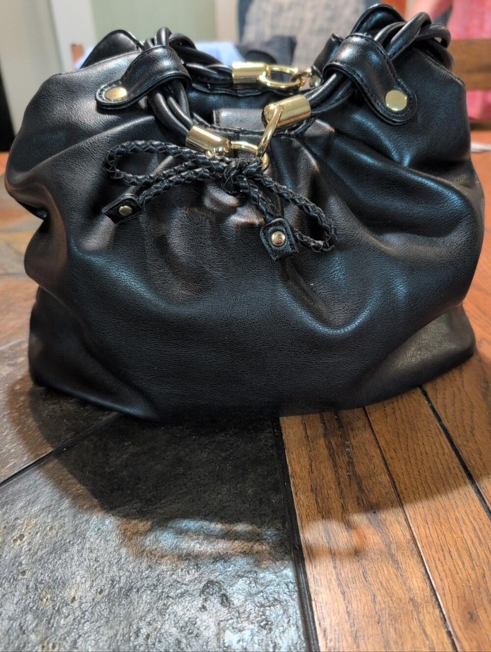 Relic Black Hobo Shoulder Bag Braided Handles Gold Hardware B1